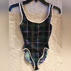 Vintage 90's Green Plaid One-piece Swimsuit, Size 6